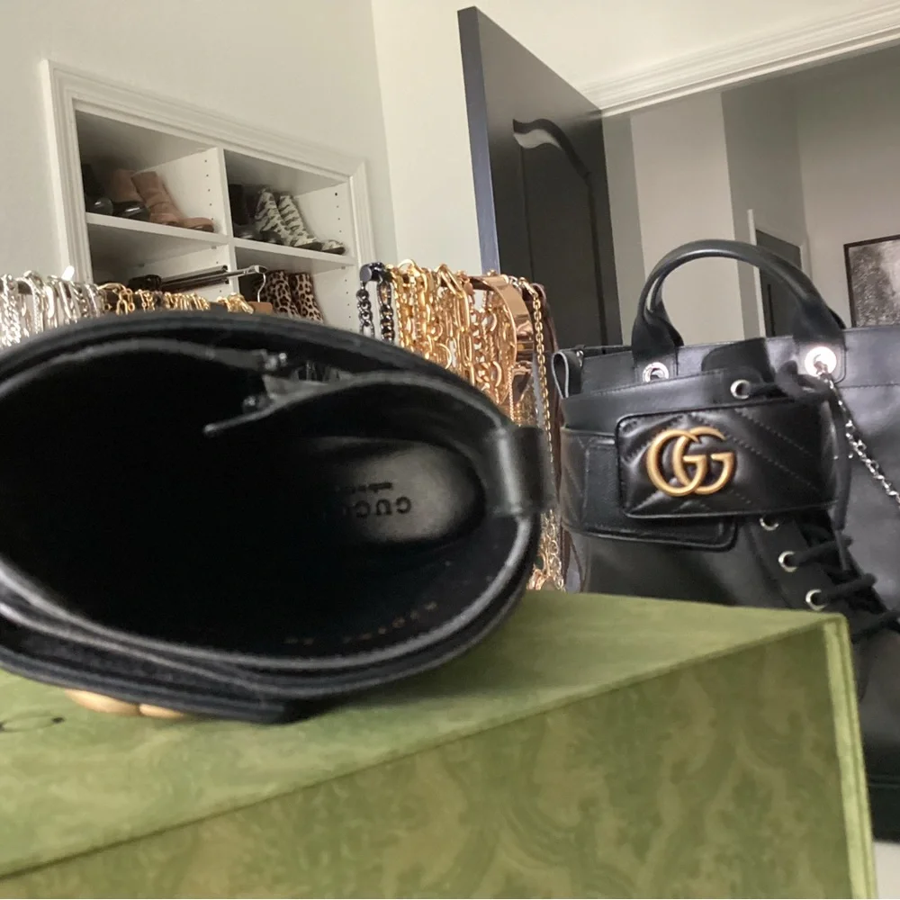 Gucci Black Combat Moto Boots with GG Logo - Picture 12 of 14